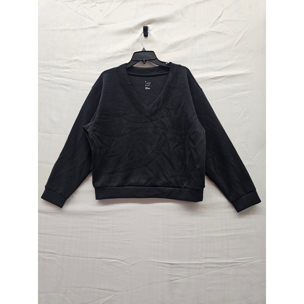 A New Day Womens V-Neck Sweatshirt Black Pullover Long Sleeve S 018014457